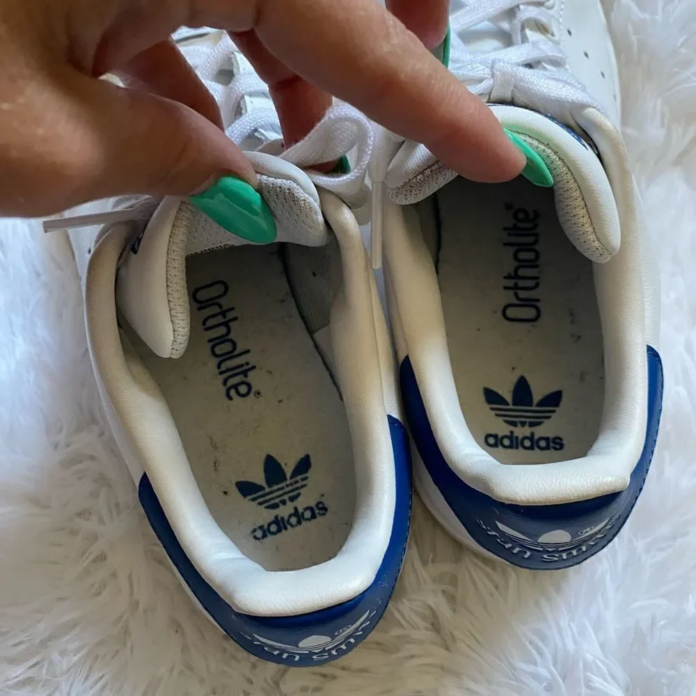 Adidas Stan Smith Sneakers Shoes White Blue Athletic Mens Size 4‎